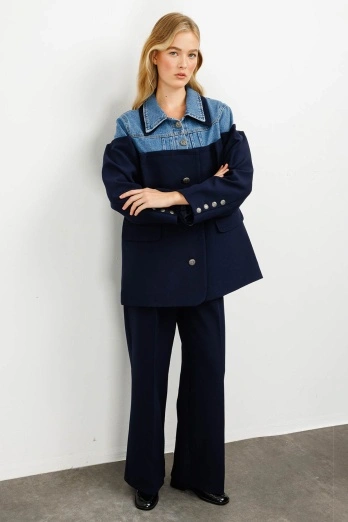 Hooopstore - Kot Detaylı Lacivert Blazer Ceket (1)