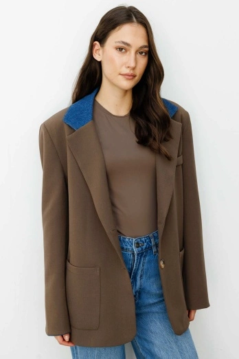 Hooopstore - Kot Garni Detaylı Blazer Koyu Haki Ceket (1)