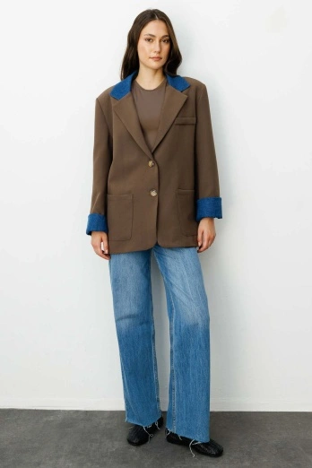 Hooopstore - Kot Garni Detaylı Blazer Koyu Haki Ceket