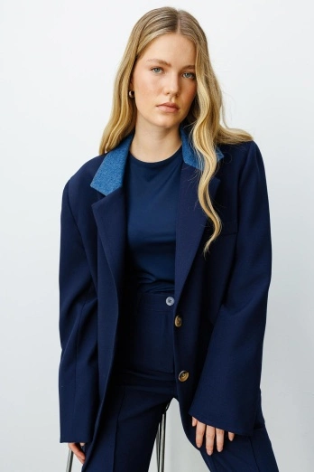 Hooopstore - Kot Garni Detaylı Blazer Lacivert Ceket (1)