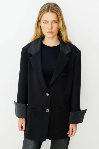 Hooopstore - Kot Garni Detaylı Blazer Siyah Ceket