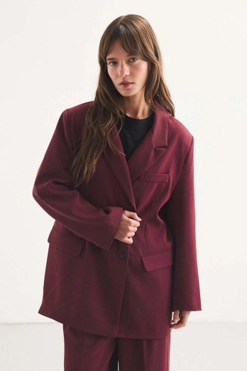 Hooopstore - Kruvaze Blazer Mürdüm Ceket