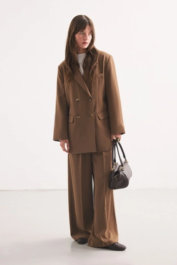 Hooopstore - Kruvaze Blazer Vizon Ceket