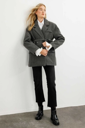 Hooopstore - Kruvaze Kapamalı Kaşe Antrasit Blazer Ceket (1)