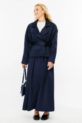 Hooopstore - Kruvaze Yaka Kısa Lacivert Trençkot (1)