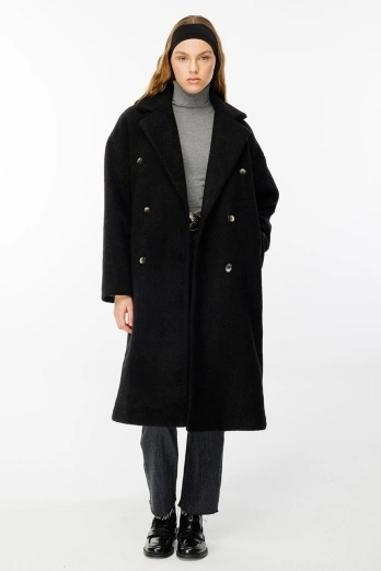 Hooopstore - Kruvaze Yaka Siyah Kaban (1)