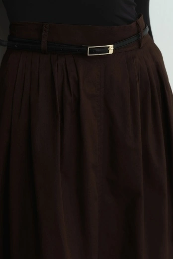 Hooopstore - Lidia Pile Detaylı Kahve Etek (1)