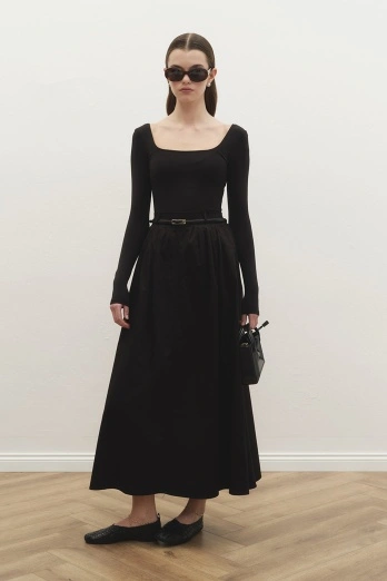 Hooopstore - Lidia Pile Detaylı Siyah Etek