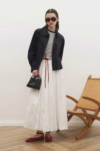 Hooopstore - Long Pilise Beyaz Etek (1)