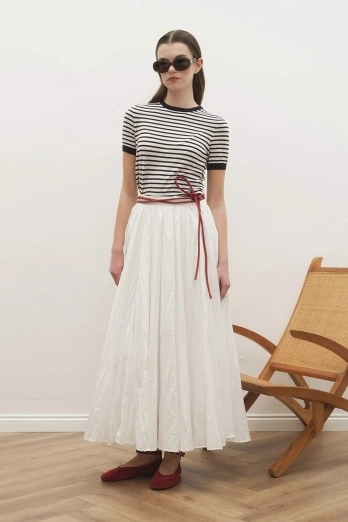 Hooopstore - Long Pilise Beyaz Etek