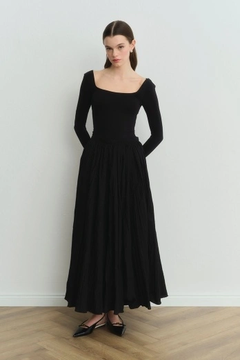 Hooopstore - Long Pilise Siyah Etek Hooopstore - Long Pilise Siyah Etek