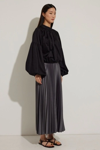 Hooopstore - Önden Düğmeli Siyah Crop Poplin Gömlek (1)