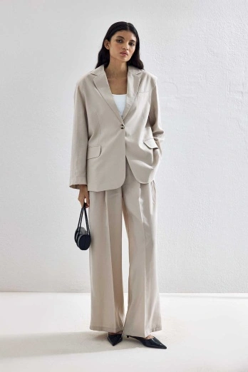 Hooopstore - Lyocell Cupra Blazer Bej Ceket