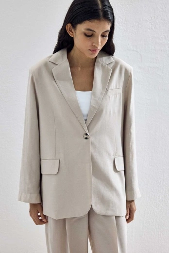 Hooopstore - Lyocell Cupra Blazer Bej Ceket (1)