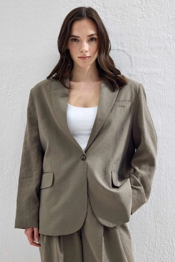 Hooopstore - Lyocell Cupra Blazer Koyu Haki Ceket (1)