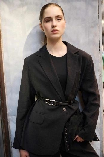 Hooopstore - Lyocell Cupra Blazer Siyah Ceket