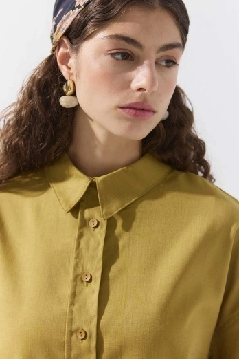 Hooopstore - Lyocell Keten Basic Kısa Safran Gömlek (1)