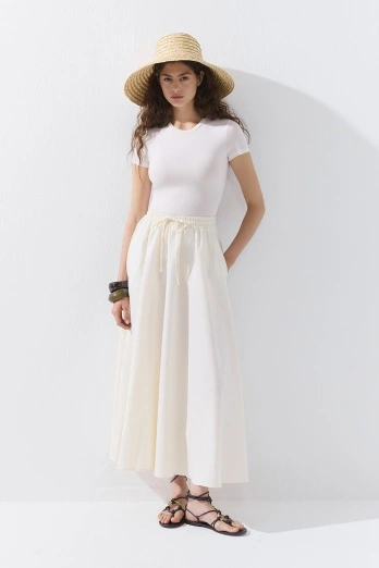 Hooopstore - Lyocell Keten Belden Lastikli Ekru Etek (1) Hooopstore - Lyocell Keten Belden Lastikli Ekru Etek (1)