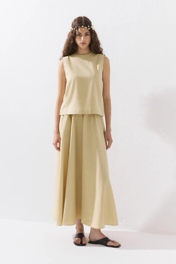 Hooopstore - Lyocell Keten Belden Lastikli Kum Beji Etek (1)