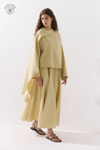 Hooopstore - Lyocell Keten Belden Lastikli Kum Beji Etek