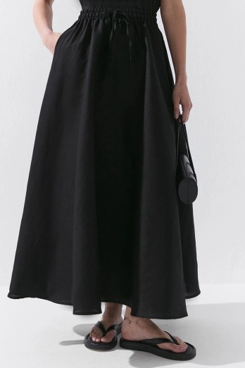 Hooopstore - Lyocell Keten Belden Lastikli Siyah Etek (1)