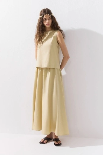 Hooopstore - Lyocell Keten Kolsuz Kum Beji Bluz (1)