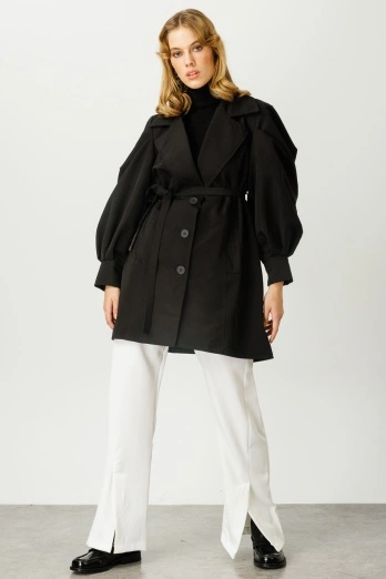 Hooopstore - Marsilya Kısa Siyah Trençkot (1)