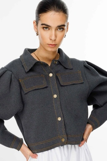 Hooopstore - Metal Düğmeli Triko Bomber Antrasit Ceket (1)