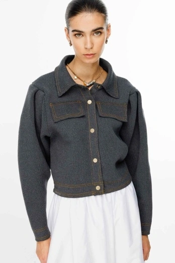 Hooopstore - Metal Düğmeli Triko Bomber Antrasit Ceket Hooopstore - Metal Düğmeli Triko Bomber Antrasit Ceket