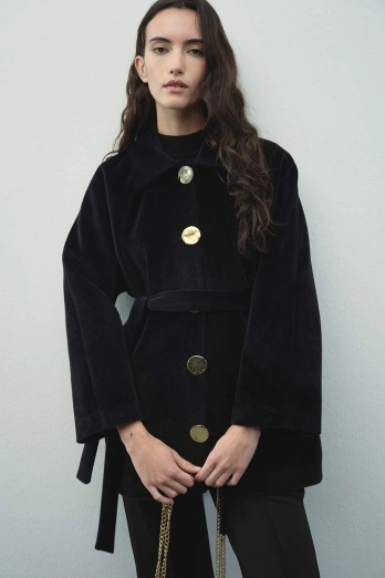 Hooopstore - Milena Gold Düğmeli Siyah Ceket Kaban (1)