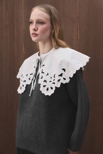 Hooopstore - Nakış Detaylı Tak Çıkar Kırık Beyaz Yaka (1)