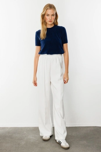 Hooopstore - Nervürlü Ekru Krep Pantolon (1)