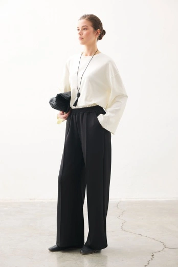 Hooopstore - Nervürlü Scuba Siyah Pantolon