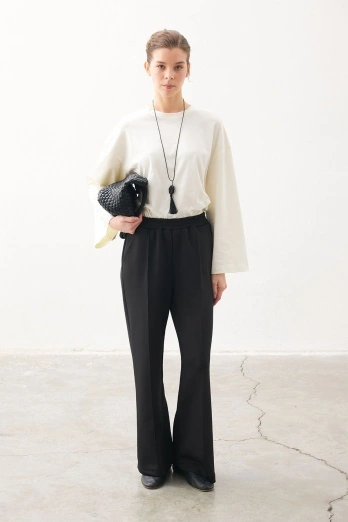 Hooopstore - Nervürlü Scuba Siyah Pantolon (1)