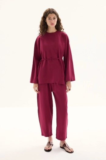 Hooopstore - Organik Karışımlı Lastikli Bordo Pantolon