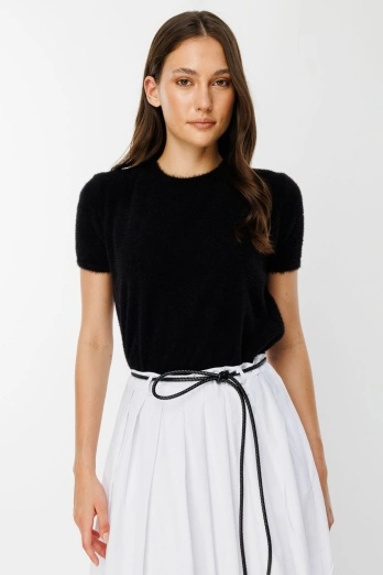 Hooopstore - Örgü Motifli İp Kordon Siyah Deri Kemer (1)