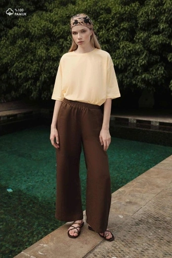 Hooopstore - Oversize Kısa Kol Sarı Pamuklu Tişört