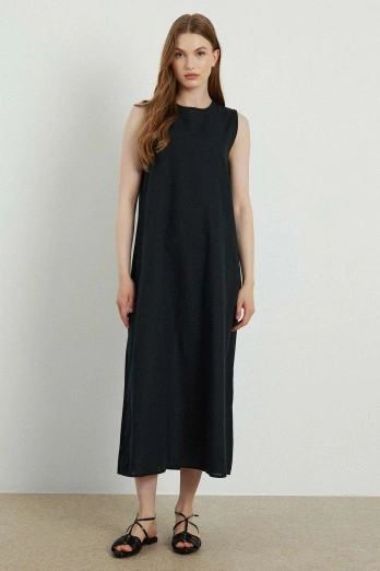 Hooopstore - Pamuk Siyah Keten Astar Elbise