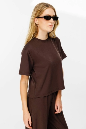 Hooopstore - Pamuklu Basic Kahve Tshirt