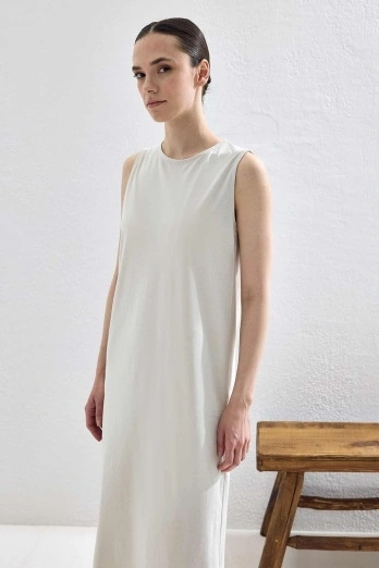 Hooopstore - Pamuklu Bej Astar Elbise (1)