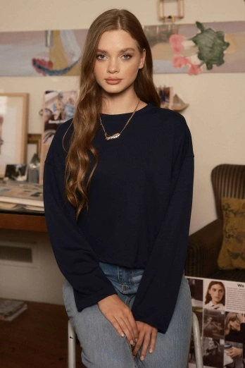 Hooopstore - Oversize Pamuklu Lacivert Sweatshirt (1)