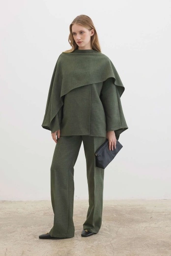 Hooopstore - Pelerin Detayl Haki Tunik