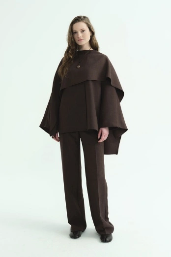 Hooopstore - Pelerin Detaylı Acı Kahve Tunik