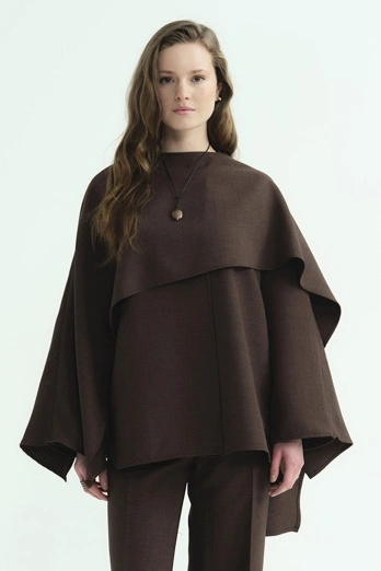 Hooopstore - Pelerin Detaylı Acı Kahve Tunik (1)