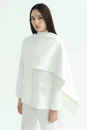 Hooopstore - Pelerin Detaylı Ekru Blazer Ceket