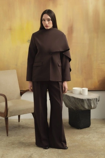 Hooopstore - Pelerin Detaylı Kahve Blazer Ceket (1)