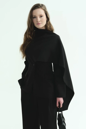 Hooopstore - Pelerin Detaylı Siyah Blazer Ceket (1)