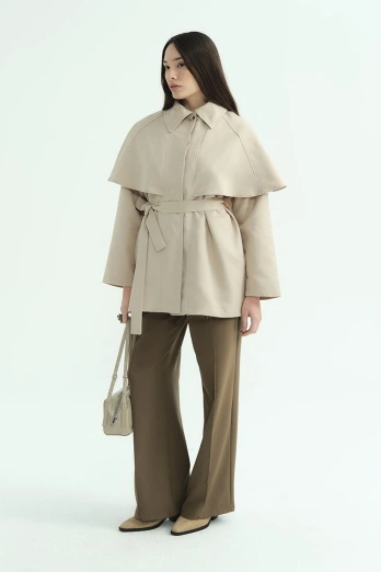 Hooopstore - Pelerin Detaylı Taş Trençkot (1)