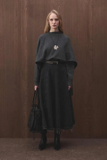 Hooopstore - Pelerin Detaylı Triko Antarasit Kazak (1)