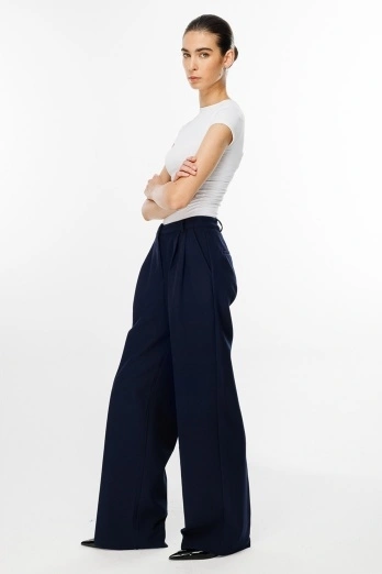 Hooopstore - Pile Detaylı Lacivert Palazzo Pantolon (1)